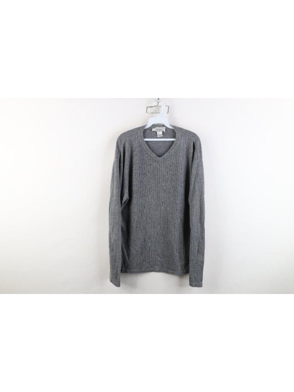 Vintage 90s Streetwear Mens XL Silk Cashmere Blend Ribbed Knit Sweater Gray